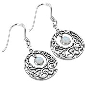 Rainbow Moonstone Celtic Knot Silver Earrings - e307